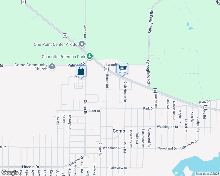 map of restaurants, bars, coffee shops, grocery stores, and more near N3422 Beach Road in Lake Geneva