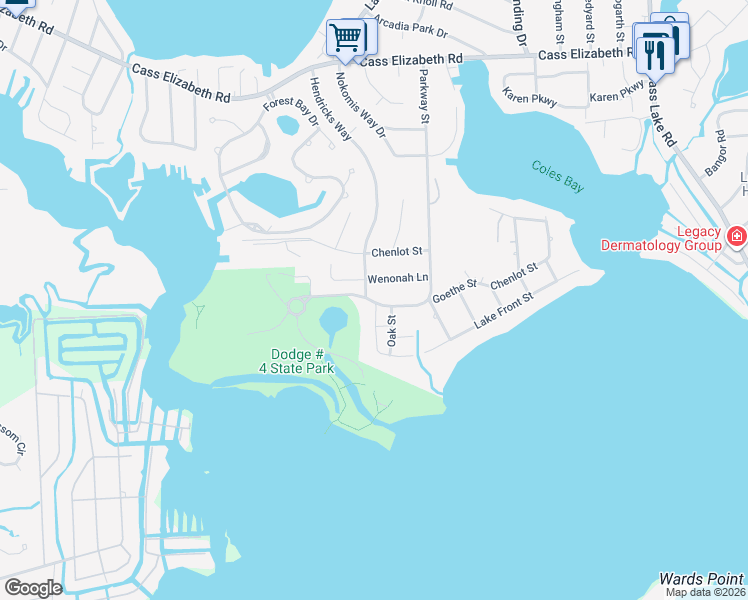 map of restaurants, bars, coffee shops, grocery stores, and more near 4103 Parkway Street in Waterford Township