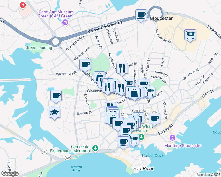 map of restaurants, bars, coffee shops, grocery stores, and more near in Gloucester