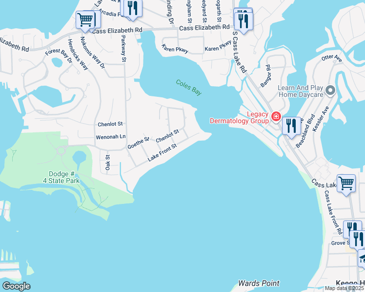 map of restaurants, bars, coffee shops, grocery stores, and more near 3749 Lake Front Street in Waterford Township