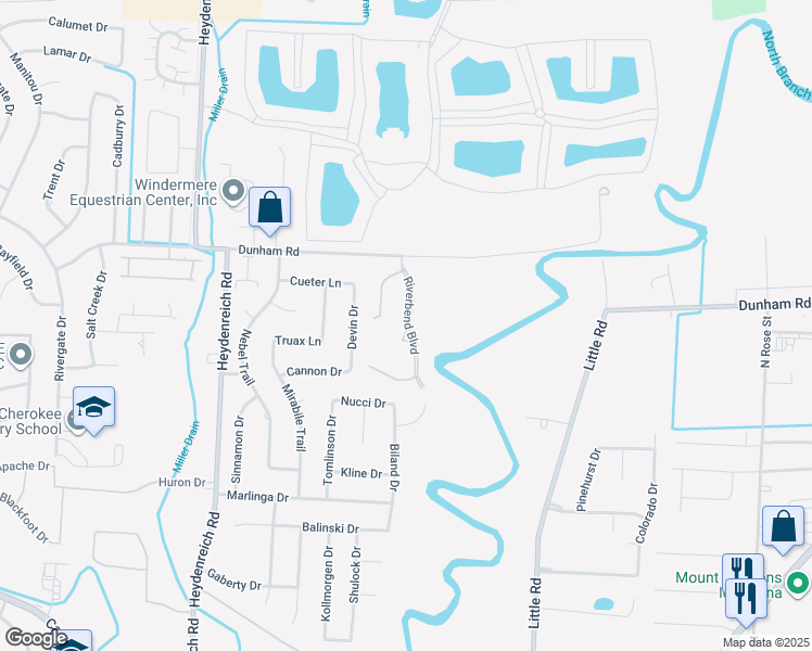 map of restaurants, bars, coffee shops, grocery stores, and more near 43453 Riverbend Boulevard in Clinton Township