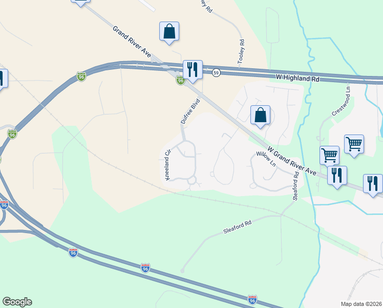 map of restaurants, bars, coffee shops, grocery stores, and more near 1106 Rial Lake Drive in Howell