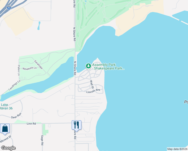 map of restaurants, bars, coffee shops, grocery stores, and more near 1501 Field Plaza in Delavan