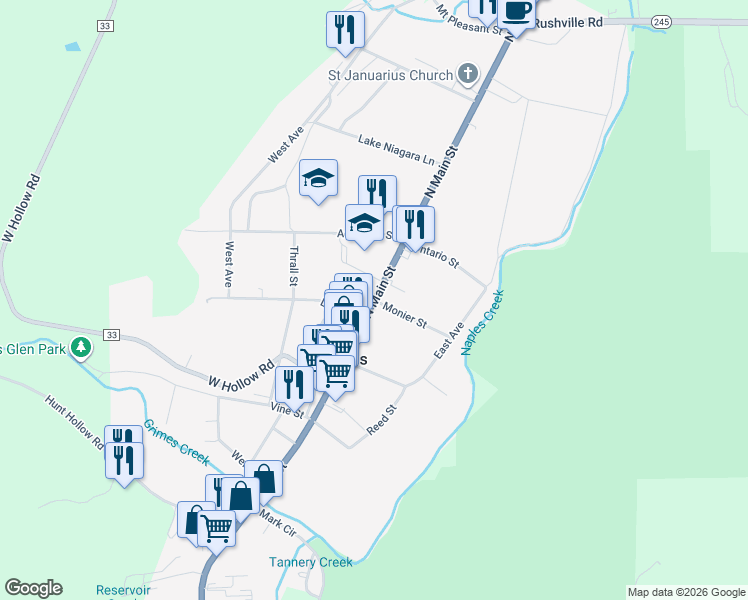 map of restaurants, bars, coffee shops, grocery stores, and more near Monier Street in Naples