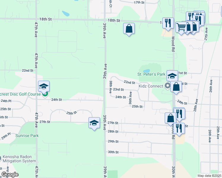 map of restaurants, bars, coffee shops, grocery stores, and more near 4816 38th Avenue in Kenosha