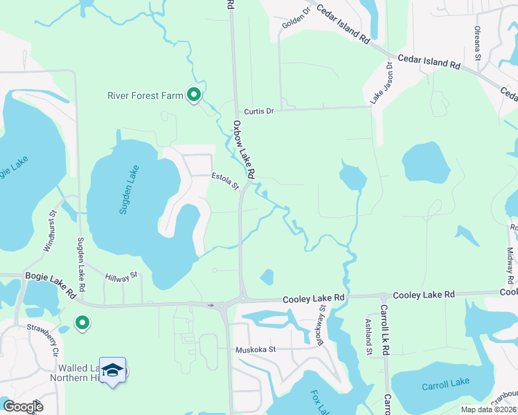 map of restaurants, bars, coffee shops, grocery stores, and more near 1295 Oxbow Lake Road in White Lake charter Township