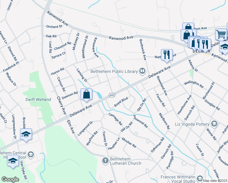map of restaurants, bars, coffee shops, grocery stores, and more near 515 Delaware Avenue in Delmar