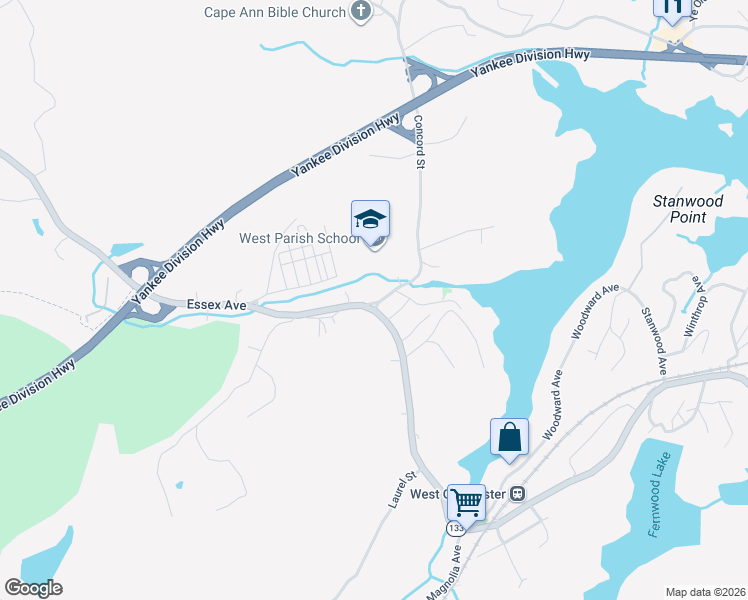 map of restaurants, bars, coffee shops, grocery stores, and more near 4 Concord St in Gloucester