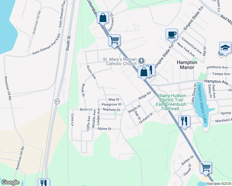 map of restaurants, bars, coffee shops, grocery stores, and more near 5 Newbury Street in Rensselaer