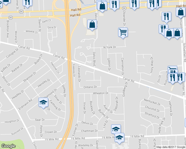map of restaurants, bars, coffee shops, grocery stores, and more near 11946 Shetland Court in Sterling Heights