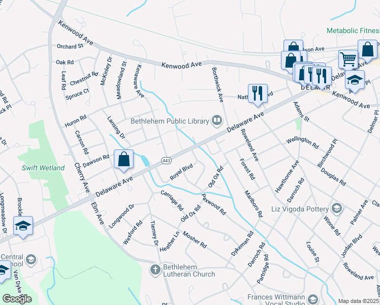 map of restaurants, bars, coffee shops, grocery stores, and more near 500 Delaware Avenue in Delmar