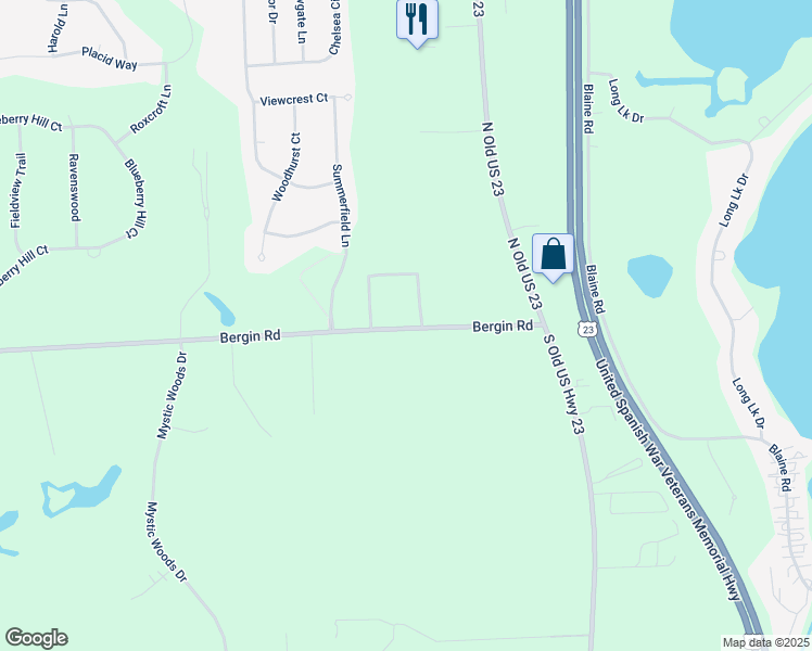map of restaurants, bars, coffee shops, grocery stores, and more near 10129 Bergin Road in Howell