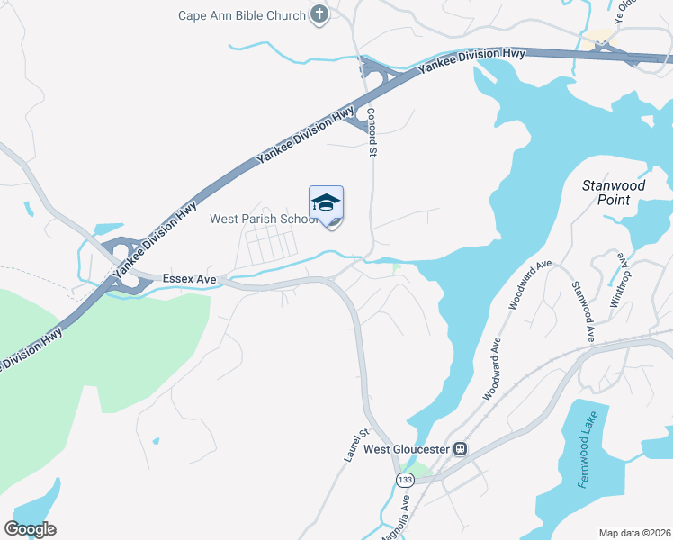 map of restaurants, bars, coffee shops, grocery stores, and more near 4 Concord Street in Gloucester
