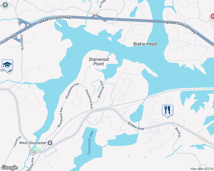 map of restaurants, bars, coffee shops, grocery stores, and more near 5 Samoset Road in Gloucester