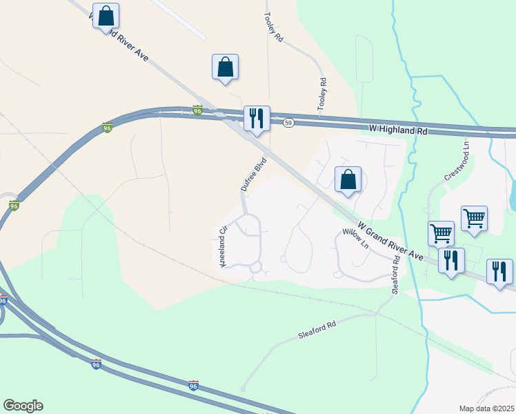 map of restaurants, bars, coffee shops, grocery stores, and more near 3058 Kneeland Circle in Howell