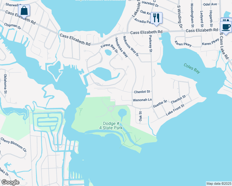 map of restaurants, bars, coffee shops, grocery stores, and more near 4135 Chenlot Street in Waterford Township
