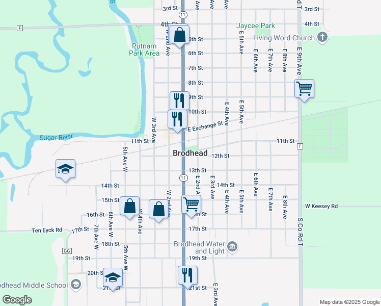 map of restaurants, bars, coffee shops, grocery stores, and more near in Brodhead