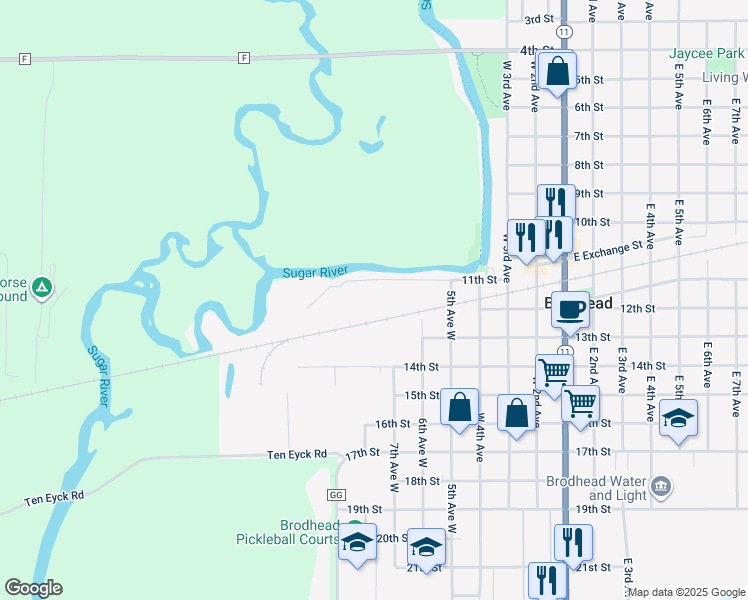 map of restaurants, bars, coffee shops, grocery stores, and more near 1700 11th Street in Monroe