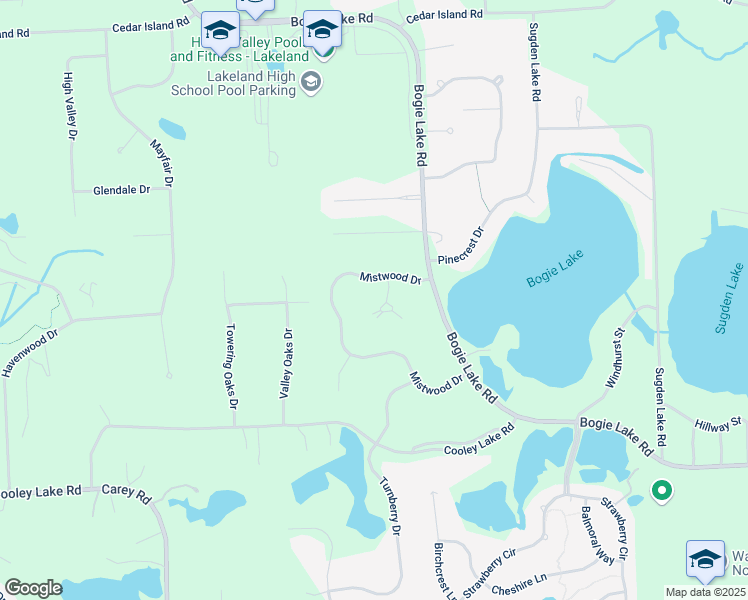 map of restaurants, bars, coffee shops, grocery stores, and more near 7407 Mistwood Drive in White Lake charter Township