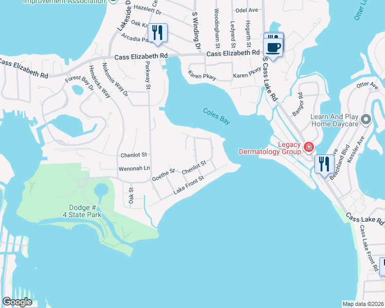 map of restaurants, bars, coffee shops, grocery stores, and more near 1360 Farmridge Street in Waterford Township