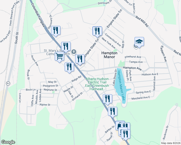 map of restaurants, bars, coffee shops, grocery stores, and more near 209 Columbia Turnpike in Rensselaer
