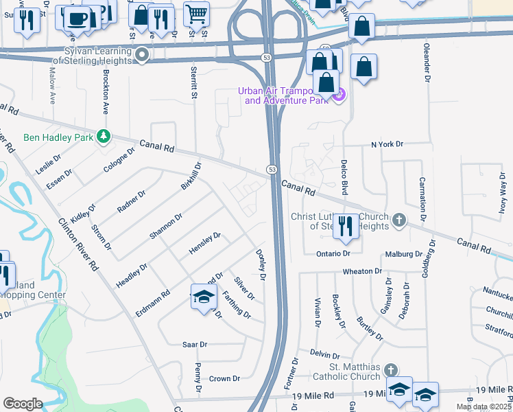map of restaurants, bars, coffee shops, grocery stores, and more near 11562 Erdmann Road in Sterling Heights