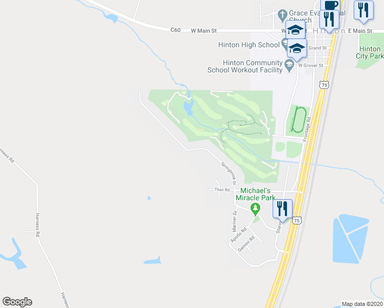 map of restaurants, bars, coffee shops, grocery stores, and more near 907 Springbrook Dr in Hinton