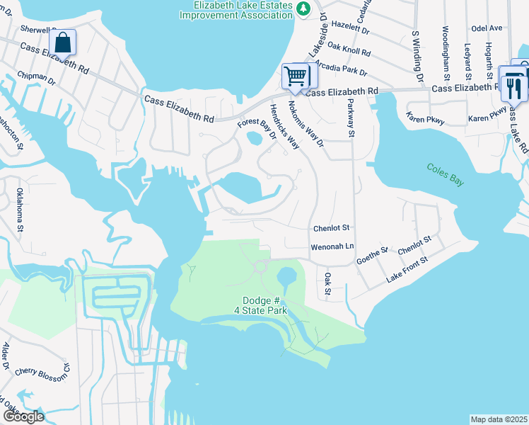 map of restaurants, bars, coffee shops, grocery stores, and more near 1238 Forest Bay Dr in Waterford Township