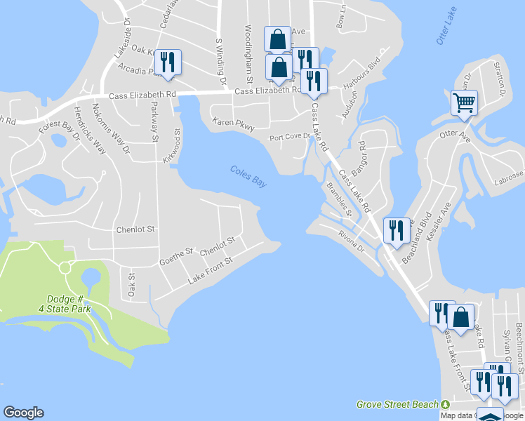 map of restaurants, bars, coffee shops, grocery stores, and more near 1335 Grinnell Street in Waterford charter Township