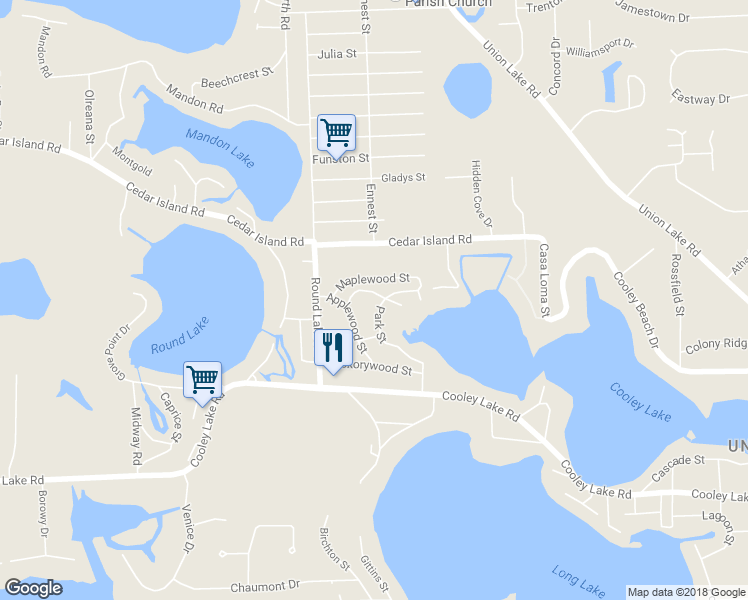 map of restaurants, bars, coffee shops, grocery stores, and more near 9147 Redwood Street in White Lake charter Township