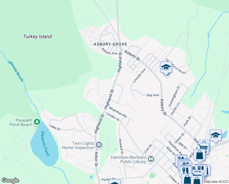 map of restaurants, bars, coffee shops, grocery stores, and more near 119 Highland Street in Hamilton