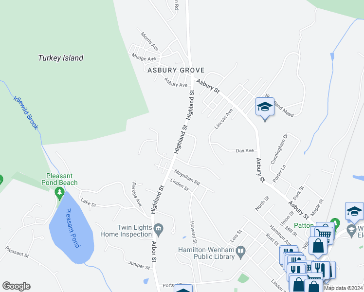 map of restaurants, bars, coffee shops, grocery stores, and more near 119 Highland Street in Hamilton