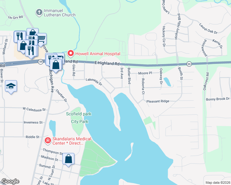 map of restaurants, bars, coffee shops, grocery stores, and more near 530 Thompson Lake Avenue in Howell