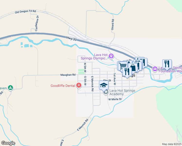 map of restaurants, bars, coffee shops, grocery stores, and more near 1st Alley N in Lava Hot Springs