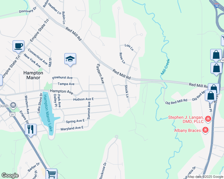 map of restaurants, bars, coffee shops, grocery stores, and more near 11 McDonald Lane in Rensselaer
