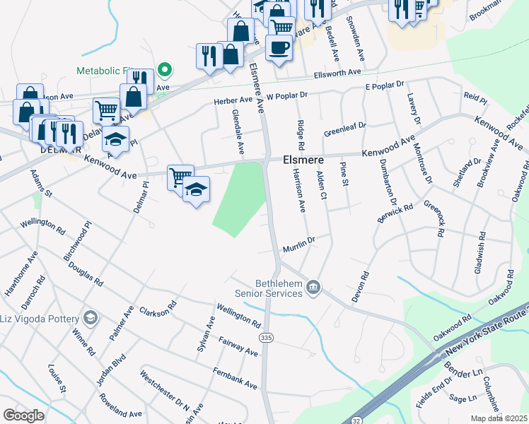 map of restaurants, bars, coffee shops, grocery stores, and more near 71 Elsmere Avenue in Delmar