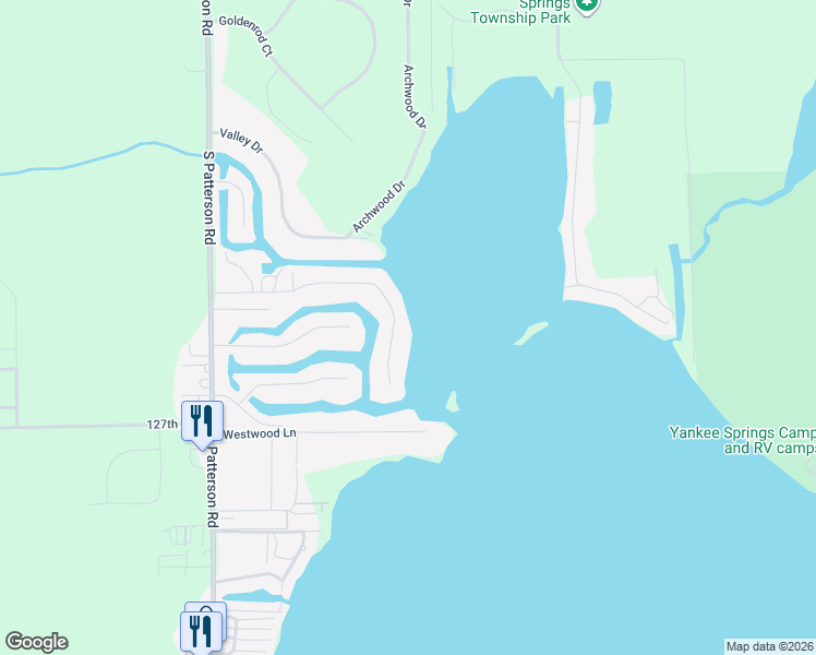 map of restaurants, bars, coffee shops, grocery stores, and more near 12598 Park Drive in Wayland