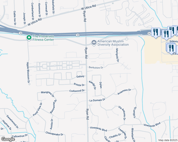 map of restaurants, bars, coffee shops, grocery stores, and more near 44430 Ryan Road in Sterling Heights