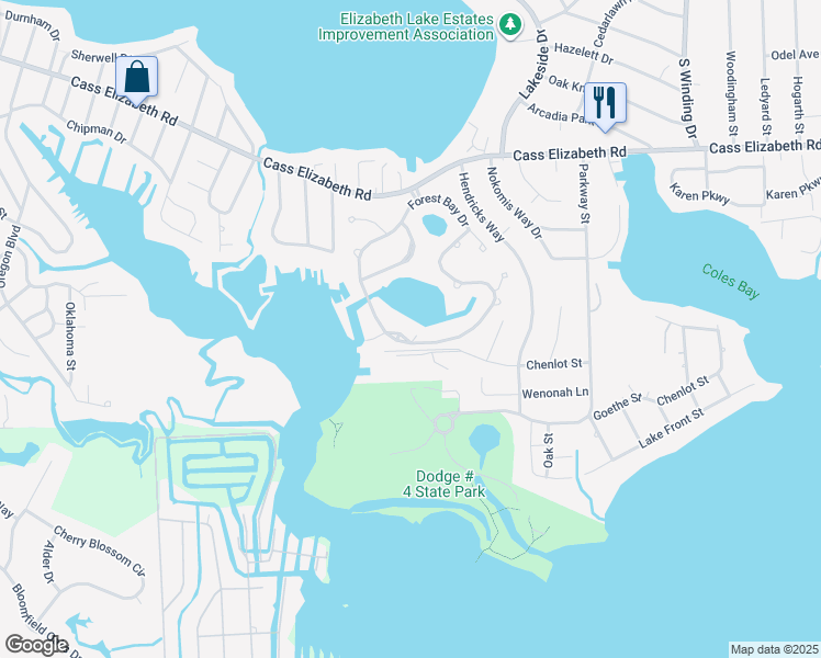 map of restaurants, bars, coffee shops, grocery stores, and more near 1286 Forest Bay Drive in Waterford Township
