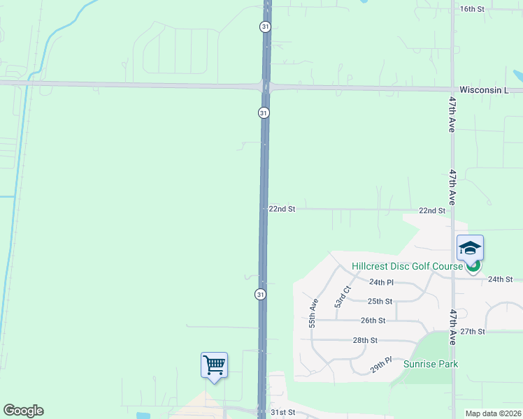 map of restaurants, bars, coffee shops, grocery stores, and more near 2200 Green Bay Road in Kenosha