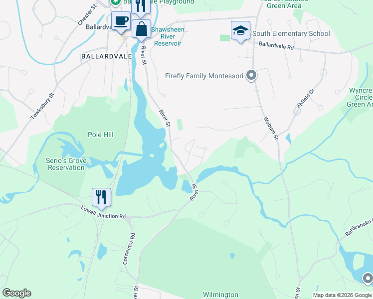 map of restaurants, bars, coffee shops, grocery stores, and more near 5 Hillcrest Road in Andover
