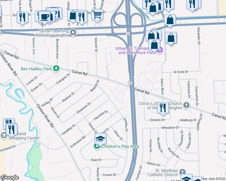 map of restaurants, bars, coffee shops, grocery stores, and more near 44090 Kings Gate Drive in Sterling Heights