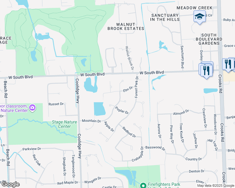 map of restaurants, bars, coffee shops, grocery stores, and more near 6831 Mountain Drive in Troy