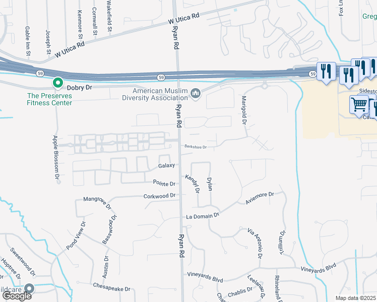 map of restaurants, bars, coffee shops, grocery stores, and more near 44430 Ryan Road in Sterling Heights