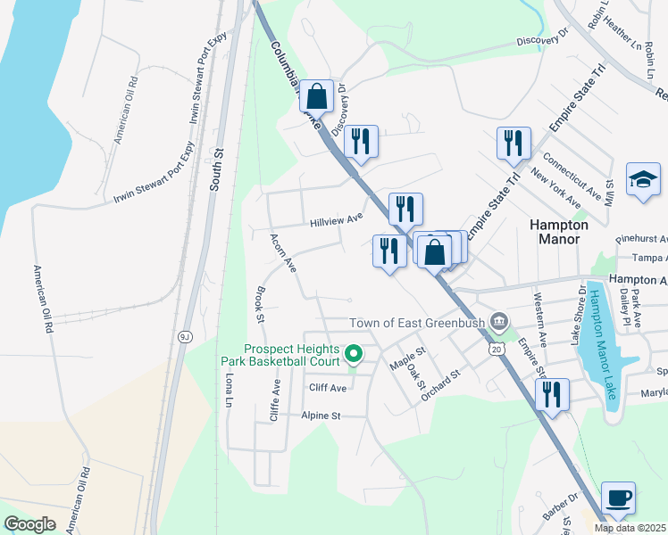 map of restaurants, bars, coffee shops, grocery stores, and more near 18 Chestnut Court in Rensselaer