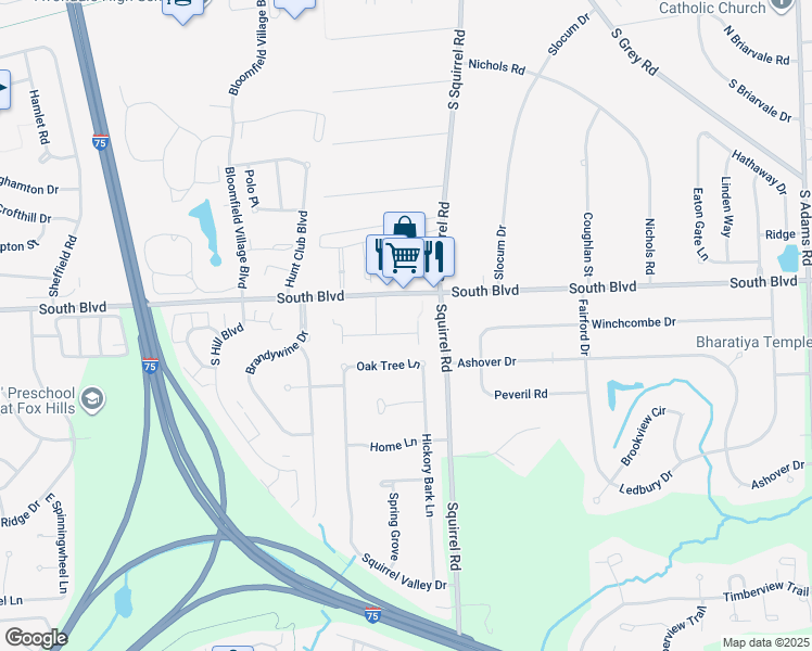 map of restaurants, bars, coffee shops, grocery stores, and more near 3200 South Boulevard in Bloomfield Hills