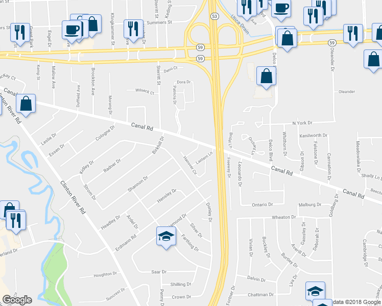 map of restaurants, bars, coffee shops, grocery stores, and more near 44090 Kings Gate Drive in Sterling Heights