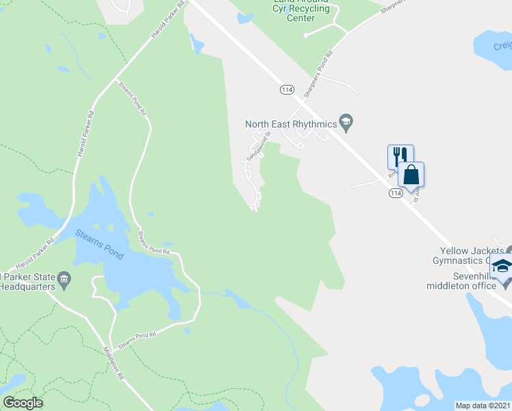 map of restaurants, bars, coffee shops, grocery stores, and more near 2202 Juniper Circle in North Andover