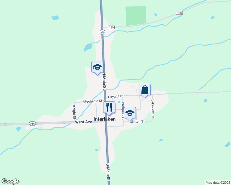 map of restaurants, bars, coffee shops, grocery stores, and more near 3659 Cayuga St in Interlaken