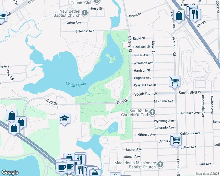 map of restaurants, bars, coffee shops, grocery stores, and more near 237 Oak Ridge Drive in Pontiac